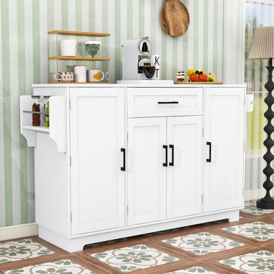 54" Sideboard Buffet Cabinet with 4 Doors, Drawer, Adjustable Shelves and Hanging Rod