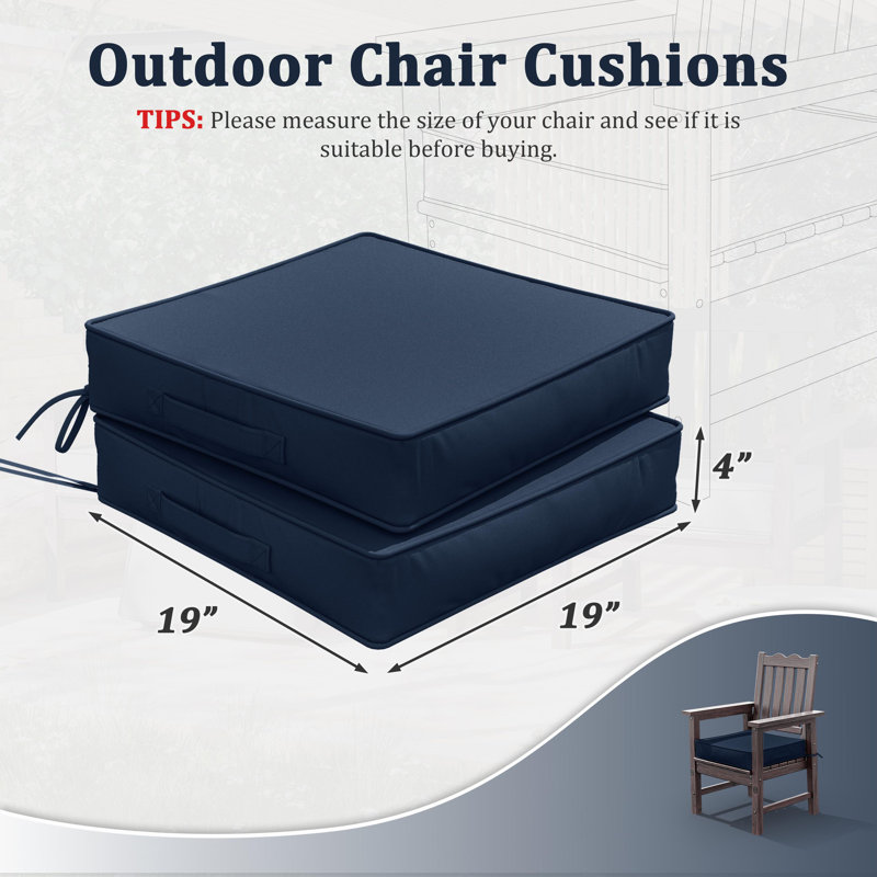 Wynee Outdoor 4” Seat Cushions And 19”X19” Outdoor Cushions Dining Seat Cushions , Navy Blue