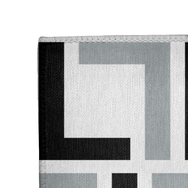 Tapis géométrique blanc / noir / gris, Rectangle 4 pi x 6 pi