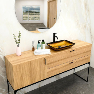 Amber Gold Gradient Vessel Sink, Square Shape, Tempered Glass, Pop - Up Drain, Ideal For Bathroom Design Bowl, Adds Style