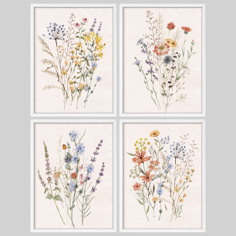Fleurs sauvages, art moderne, impressions encadrées, affiches, petit art mural, H 14 po x l 11 po, Blanc