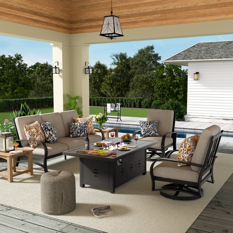 Chamber 5 - Person Outdoor Swivel Conversation Sofa Seating Group With Sunbrella® Cushions And Fire Pit Table