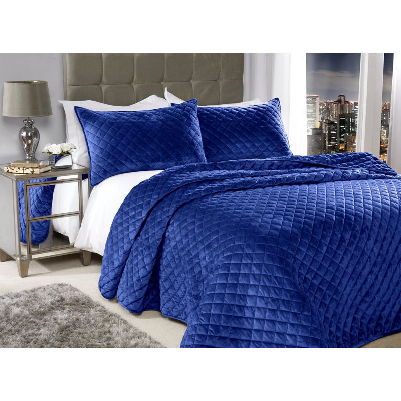 Kacie Polyester Bedspread with Pillow Shams Included, Navy