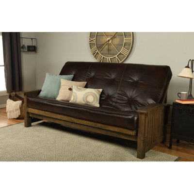 Stratford Queen 87" Wide Faux Leather Tufted Back Futon and Mattress