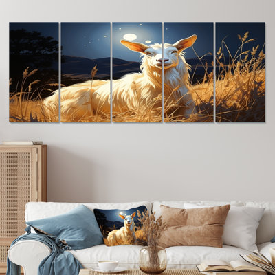 5 pièces, art mural blanc caprin breloque Meadows I - Chèvre