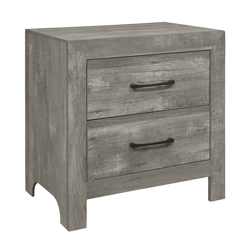 Table de chevet de style rustique à finition grise 1 pièce avec 2 tiroirs de style transitionnel