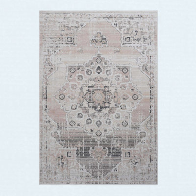 Area Rug Synthetic Fiber Stain Resistant Non-Shedding Medallion Cream Beige Medium 5' x 7'