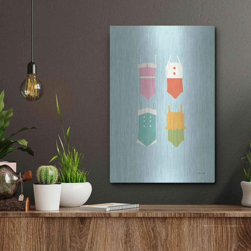 Luxe Wall Art «Summer Bathing Suits Blue» par Ann Kelle Designs, art mural en métal, H 16 po x l 12 po