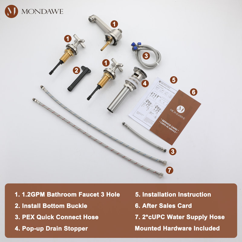 2-handle Bathroom Faucet, Brushed Nickel