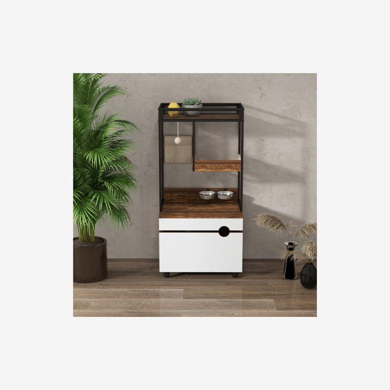 Multi-Function Cat Litter Box Fence with Cat Tree, Feeding Station and Scratching Pad, 48.03'' H x 23.62'' W x 18.90'' D