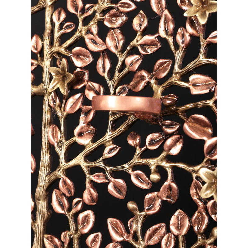 19" Tree of Life Tealight Candle Holder - Handcrafted Brass with 24K Rose Gold Plating - 4-Light Sacred Home Décor Centerpiece