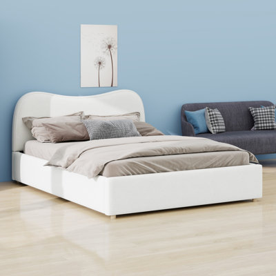 Minimalist Upholstered Platform Bed,  Wooden Slats for Daily Use