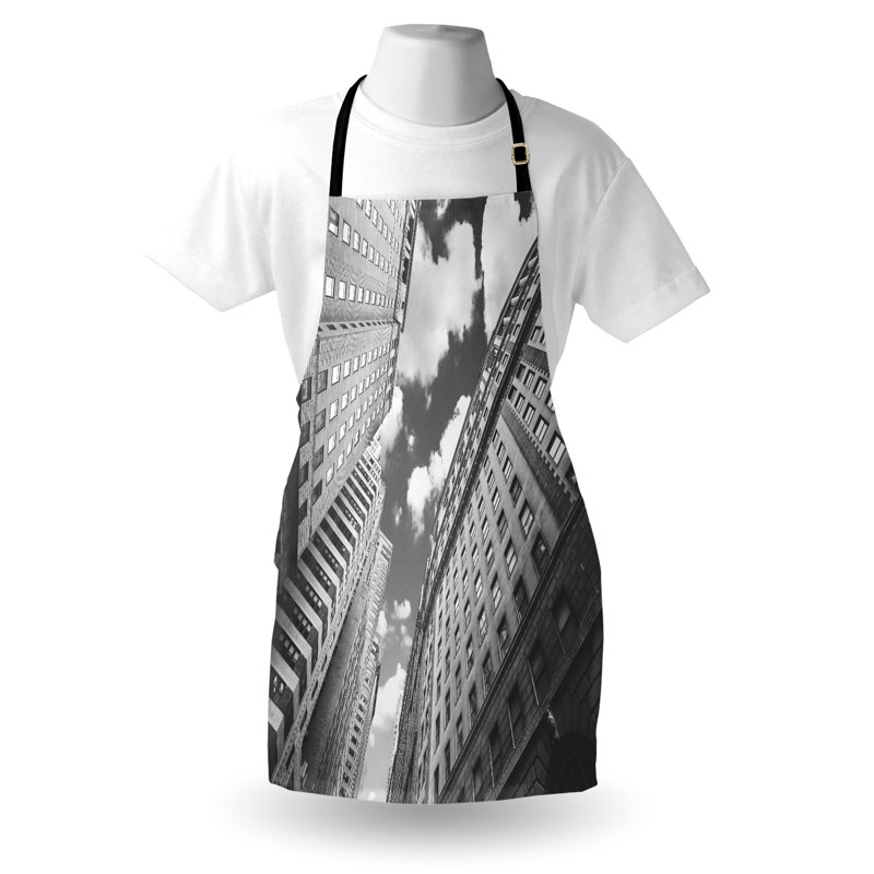 Tablier East Urban Home noir et blanc unisexe, ciel à Manhattan, taille adulte, noir et blanc