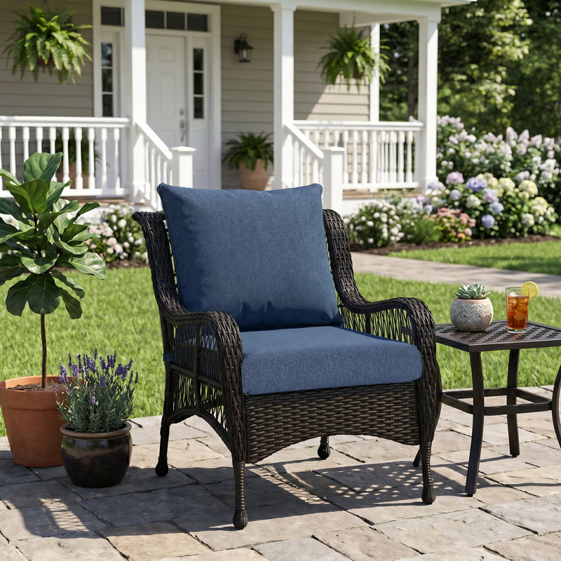 Outdoor Water-resistant Deep Seat Cushion Set, Navy Blue, 25" W x 25" D