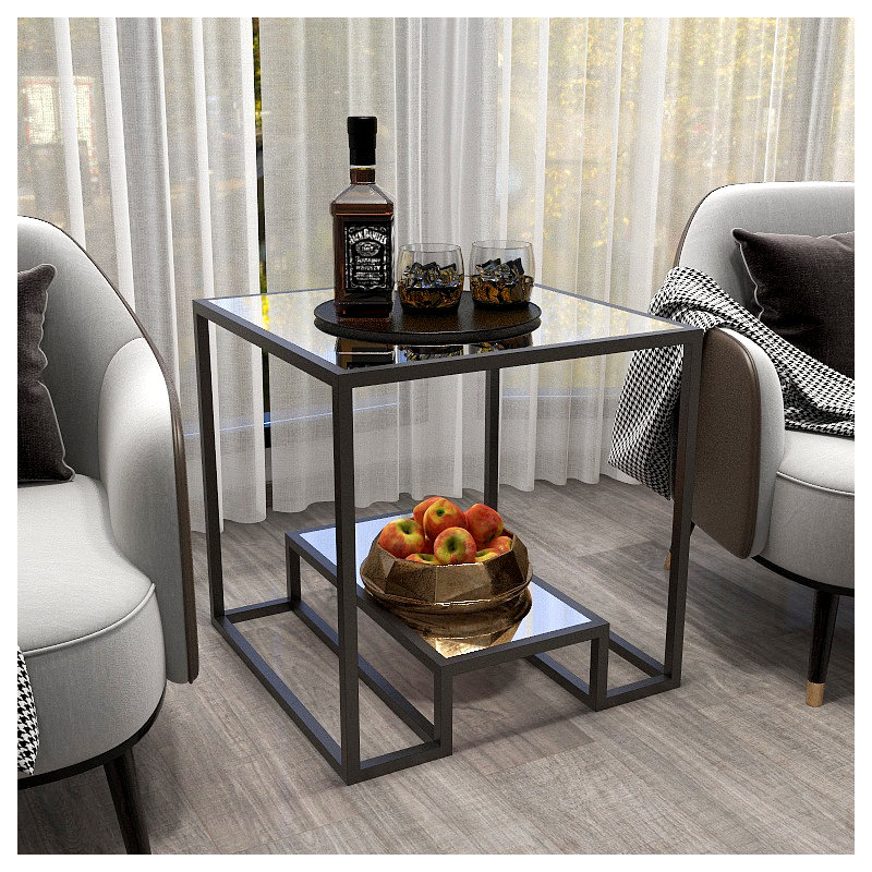 Stansberry Glass Top End Table, Clear, Black