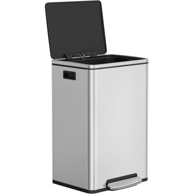 13-Gallon Gabbage Can with 15 Trash Bags Stainless Steel with Soft-Close Lid Removable Inner Bucket Handles Silver