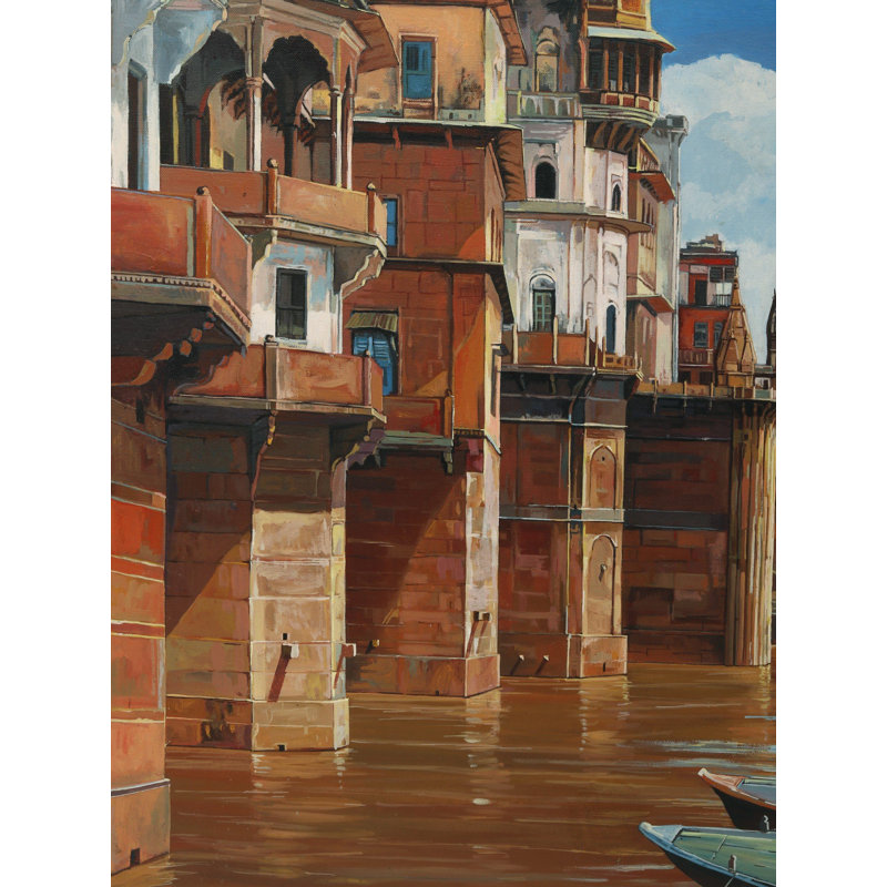 "Sacred Waters" Banaras Ghat, reproduction d'art sur toile