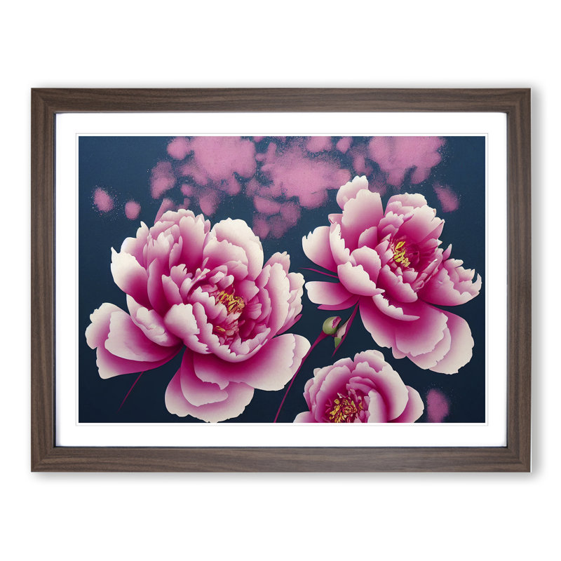 Magnetic Peony Flowers - Framed Print, 46cm H x 64cm W x 2cm D, Walnut