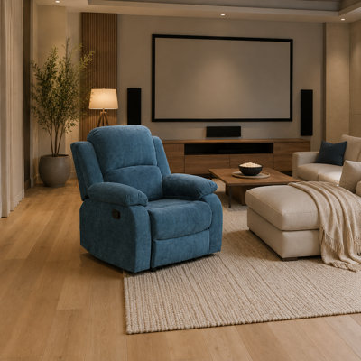 Light Blue Fluffy Fabric Single Sofa with Adjustable Backrest and Smart Features