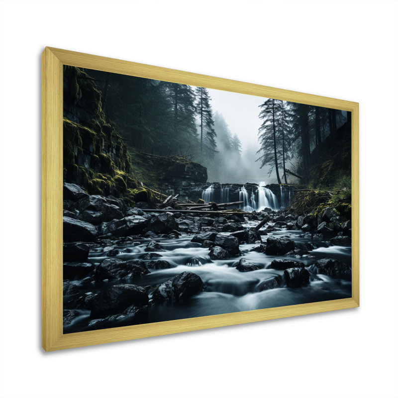 Waterfall Whispering Veil II, reproduction d'art sur toile, Cadre doré à une seule photo, H 16 po x l 32 po x P 1 po