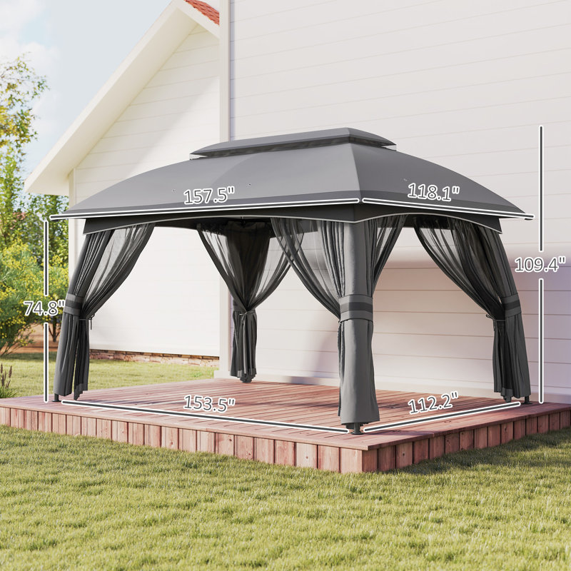 Steel Patio Gazebo, Gray, 10 Ft. W x 13 Ft. D