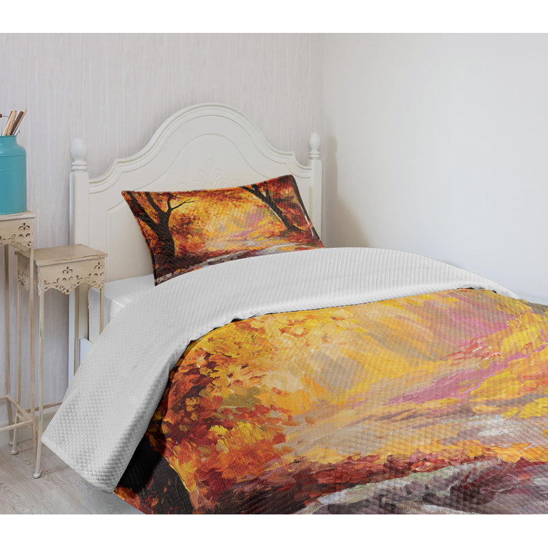 Autumn Forest Twin Quilted Bedspread Set with Pillow Sham