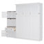 Grand lit escamotable avec armoire de rangement, support à vin, porte-verre, tiroirs et bande DEL multicolore, blanc-129634821