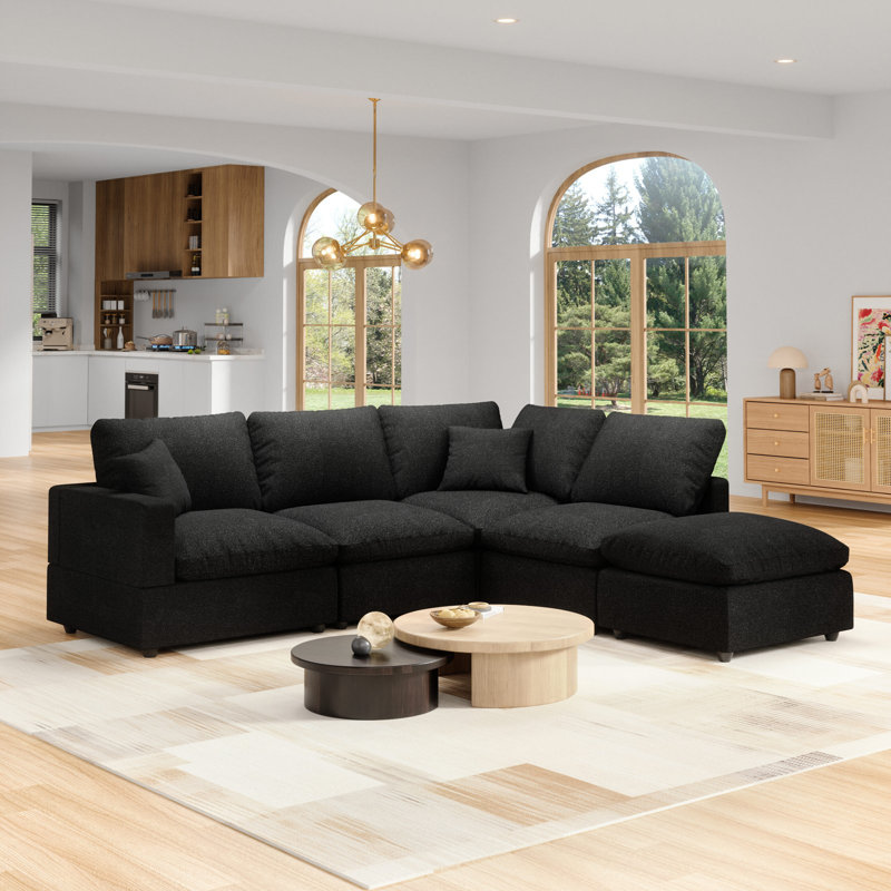 Canapé modulaire 5 places Comfy, Polyester noir