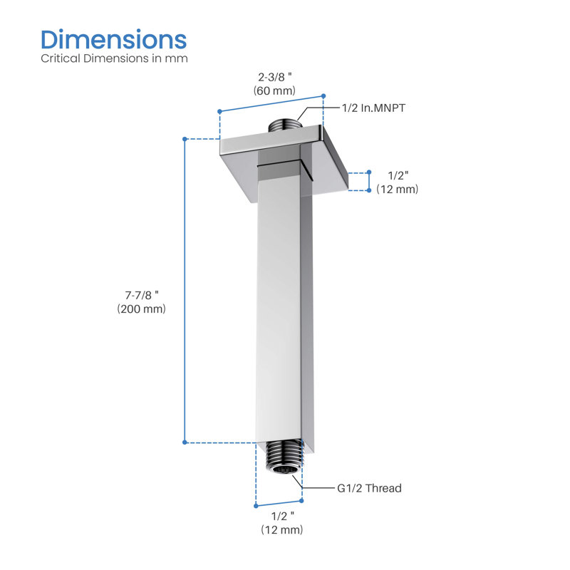 Cube 8" Ceiling Mounted Shower Arm, Chrome