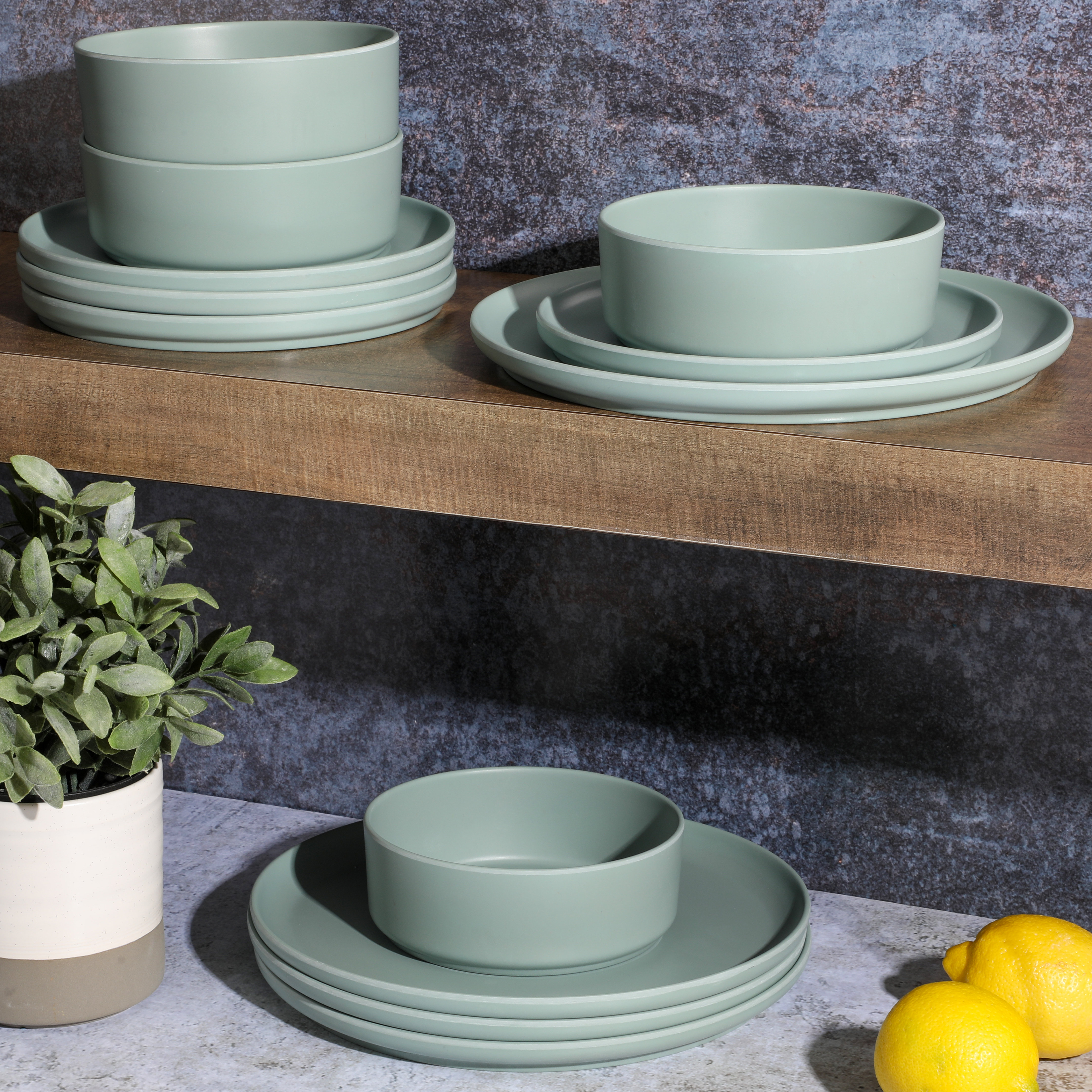 Gibson Home Canyon Crest 12-Piece Stackable Matte Melamine Dinnerware ...