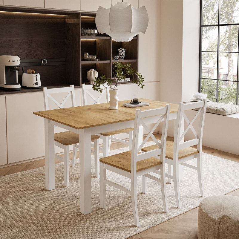 Odelle 4 - Person Dining Set, White, Brown, White/Oak craft