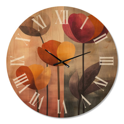 Horloge murale surdimensionnée en bois imprimé rétro - salon de tulipes rétro