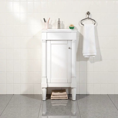 Armoire de salle de bain de style français 18 po avec rangement, solution pour petit espace avec lavabo en céramique, tablette réglable, charnières à fermeture en douceur