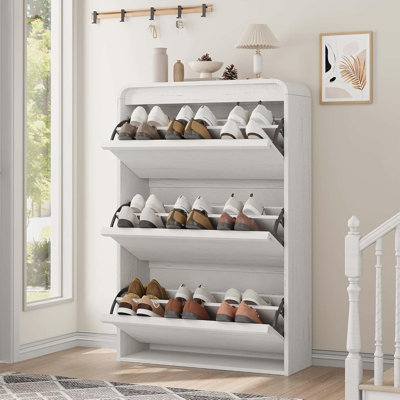 3-Flip Drawer Shoe Cabinet with Adjustable Shelf, Wooden Hidden Storage for Entryway & Hallway