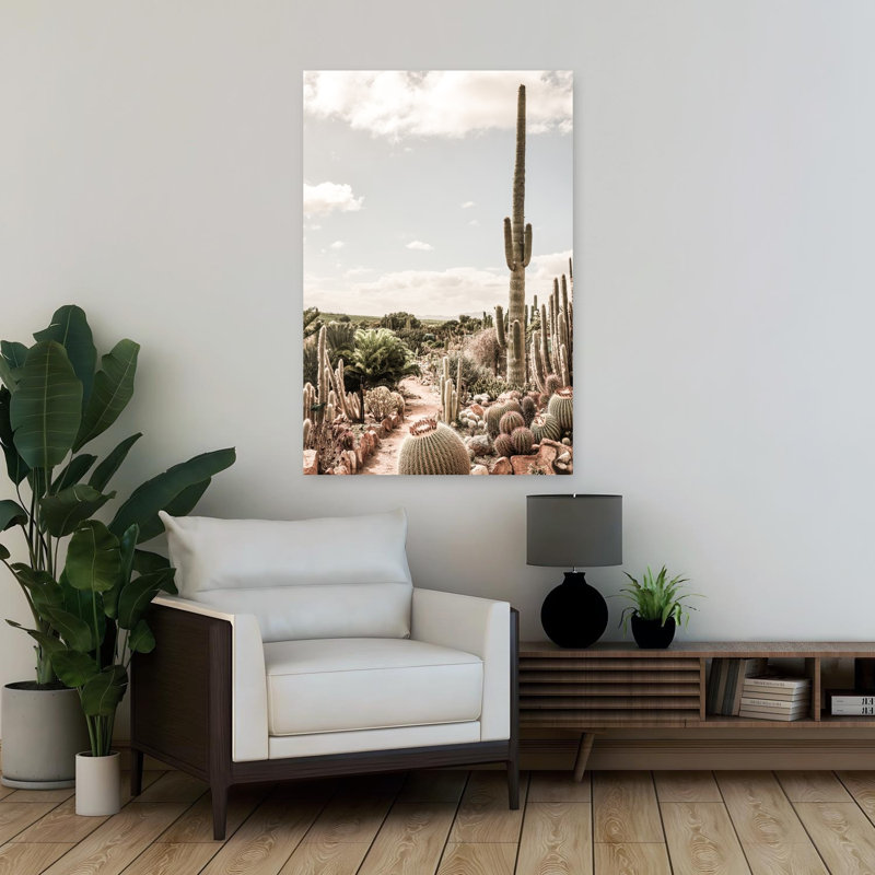 Art contemporain contemporain avec cactus, H 36 po x l 24 po