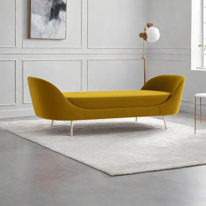 Ergonomic Indoor Chaise Lounges - Solid Wood Frame, Yellow
