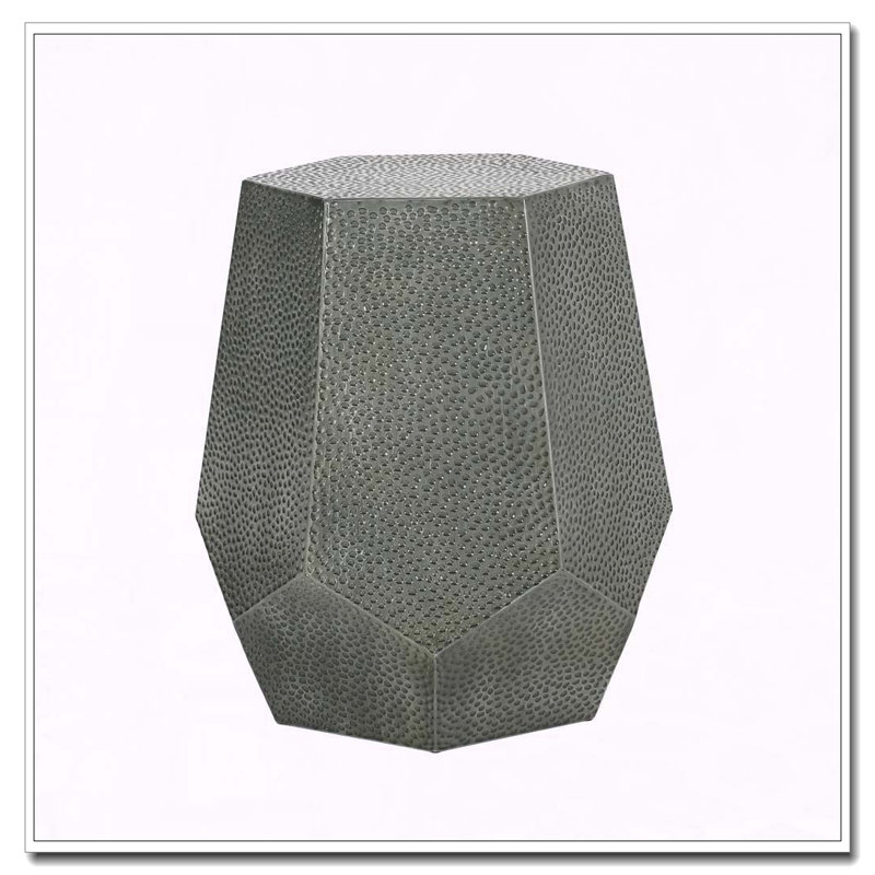 Table d'appoint géométrique moderne en fer martelé, Argent antique