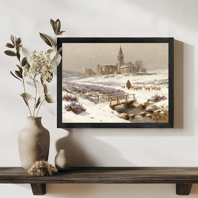 «Black Snowy Vintage Wally Village Wall Art», impressions de style rétro, H 25 po x l 37 po