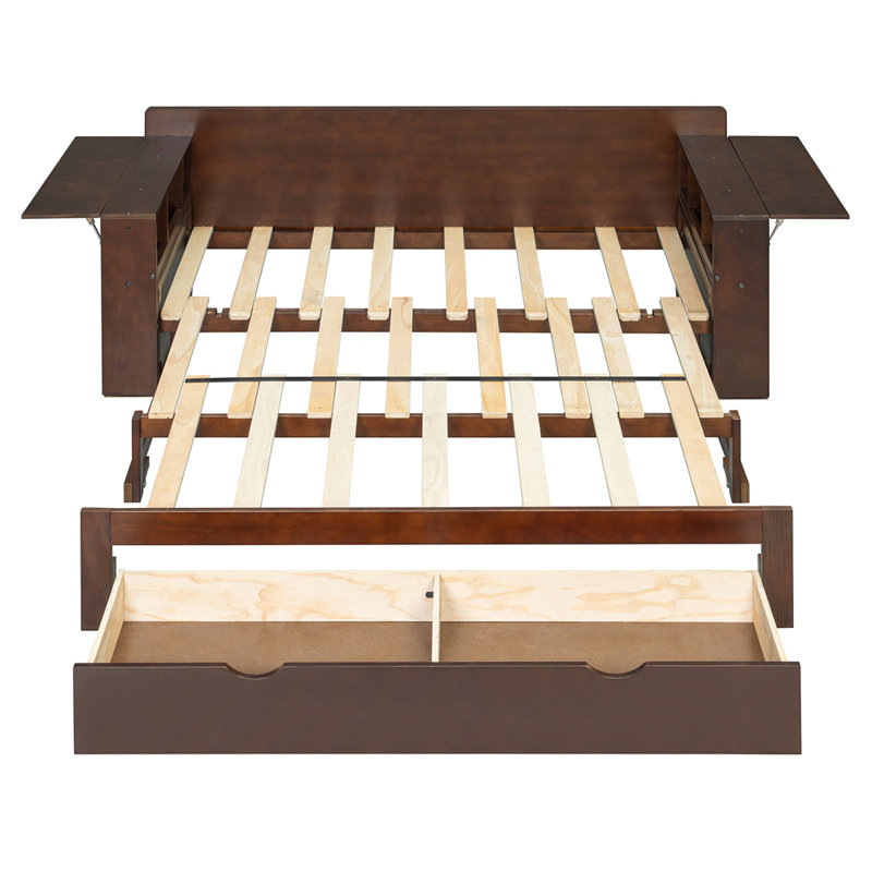 Grand lit de jour avec bureau amovible, Complet/Double, Espresso