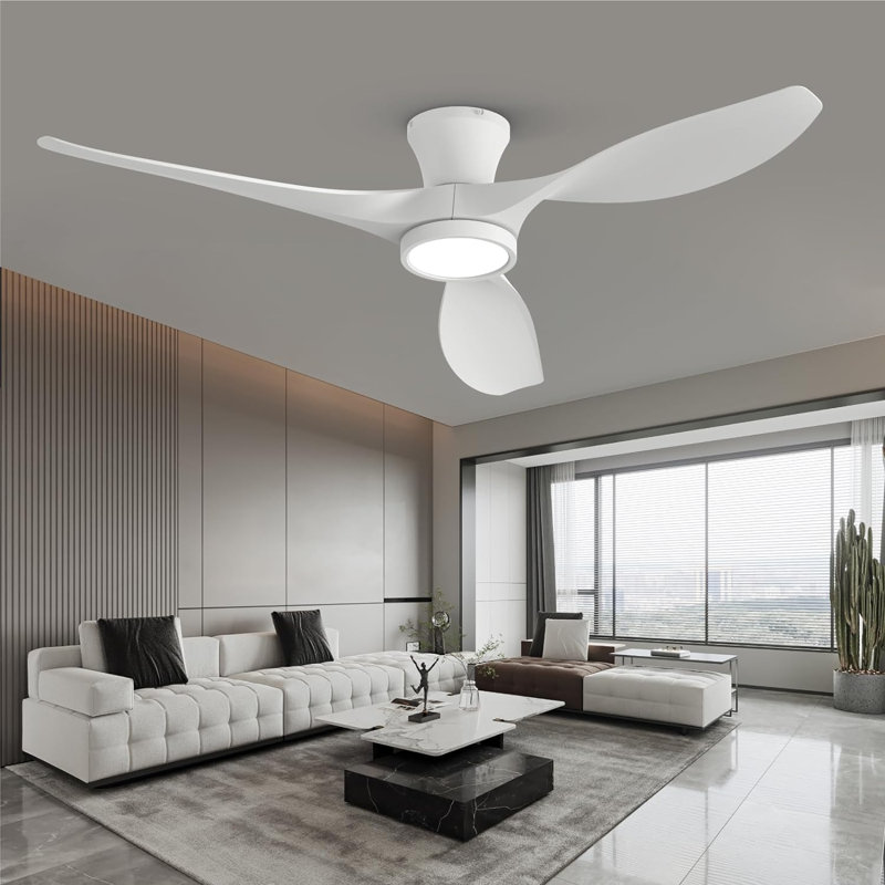 Ventilateur de plafond encastré 52 po avec lumière DEL et télécommande Jacara (ensemble de 2), Blanc avec pales blanches