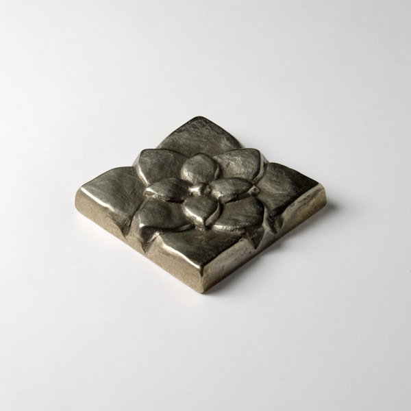 2" x 2" Metal Lotus Decorative Tile Insert, White Bronze