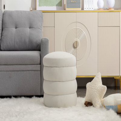 Tabouret rond en velours ivoire
