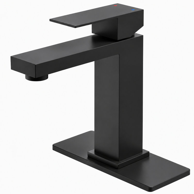 Robinet pour salle de bain à poignée simple avec conduites d'alimentation, Black