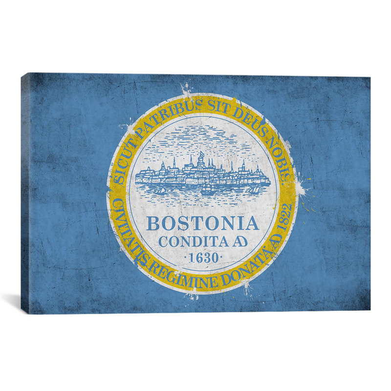«Boston, Massachusetts Flag», impression sur toile, H 12 po x l 18 po x P 1,5 po, Pas de tapis, Toile tendue