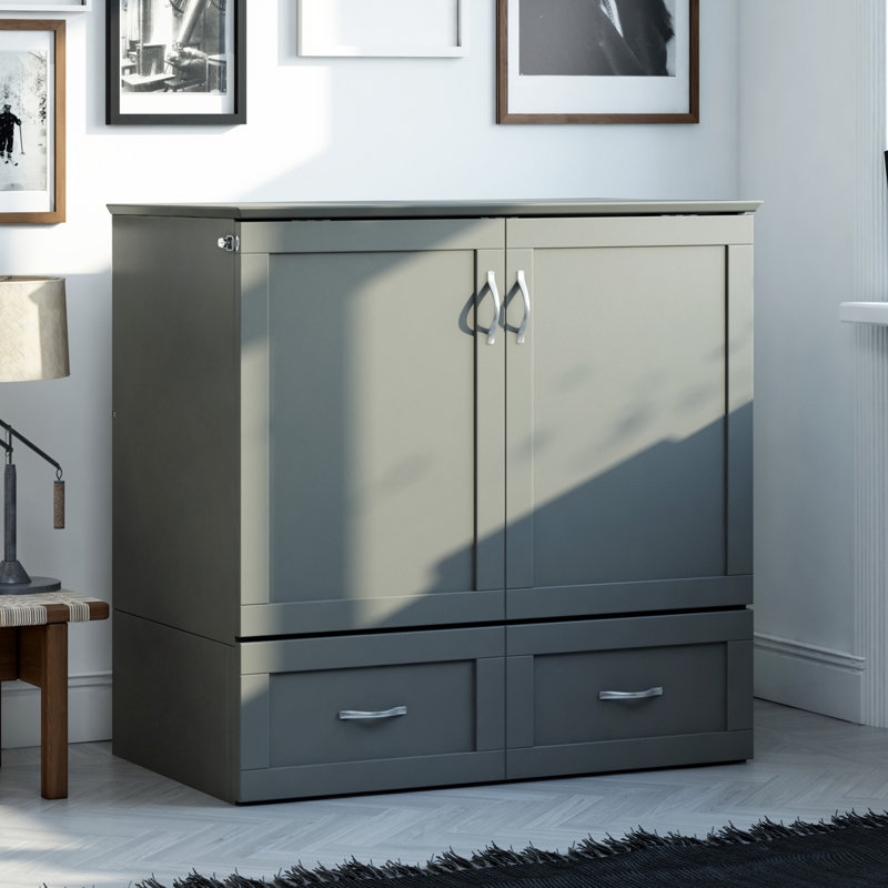 Atiyah Murphy Bed Chest with 6" Mattress, Storage and Built-in Charger, Gray, Twin XL