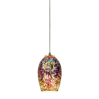 Luminaire suspendu 1 lumière de 5 po de large Illusions - Nickel satiné avec verre multicolore