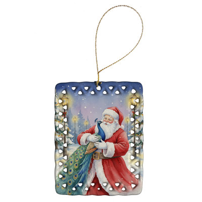 Peacock with Santa Claus Porcelain Ornament