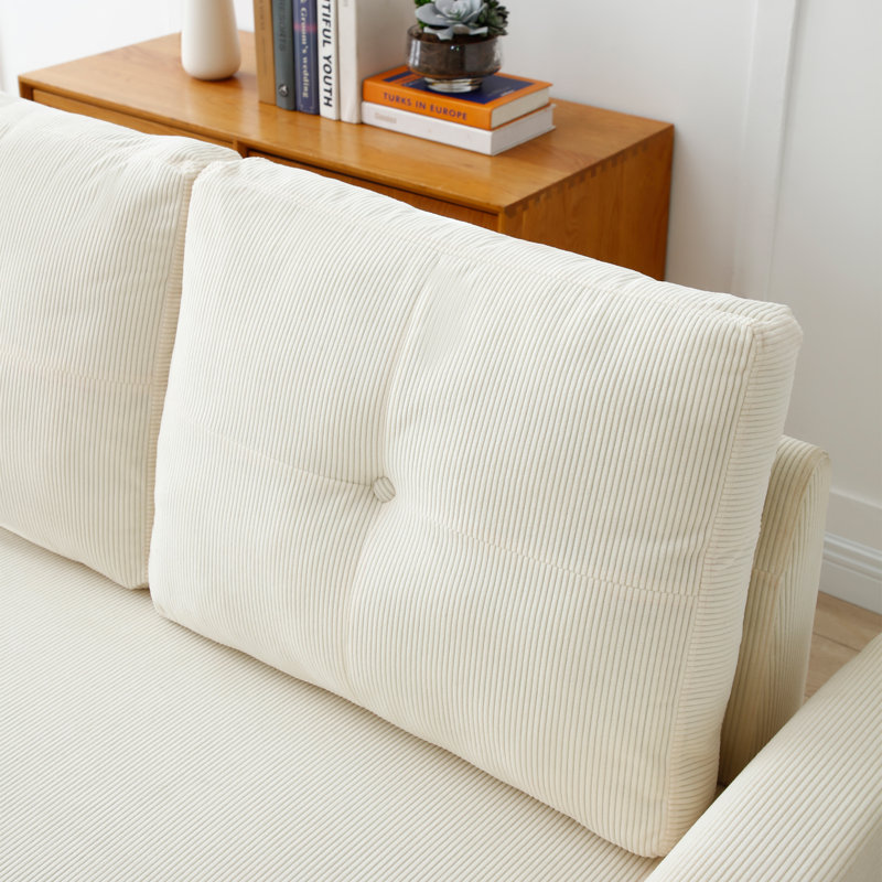 85.5'' L-Shaped Corduroy Sleeper Sofa Pull Out Bed Sectional Couch with Storage Chaise, White