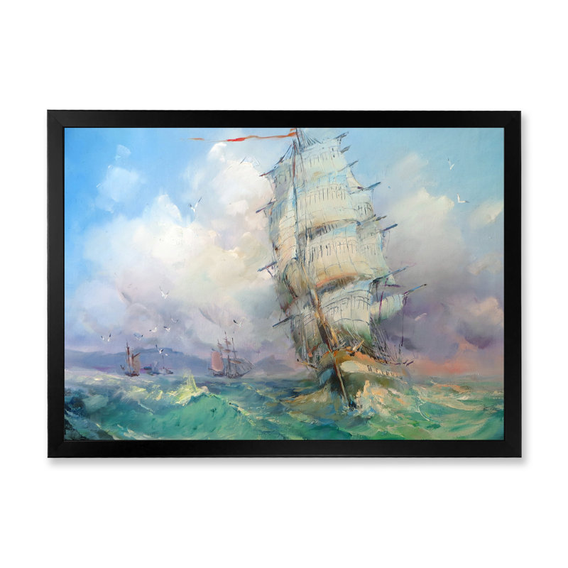 Bateau de guerre Old Bataille V - on, Toile avec cadre noir, H 24 po x l 36 po x P 1 po