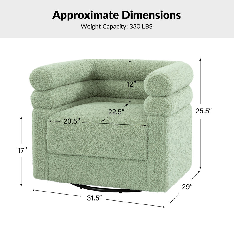 Fauteuil demi-tonneau pivotant avec un coussin décoratif Rakin, Polyester sauge